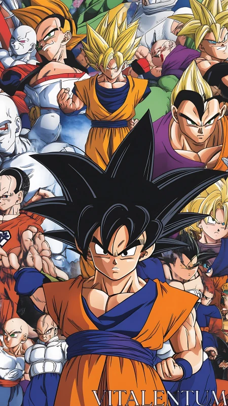 Dragon Ball Z characters arranged in dense group portrait.