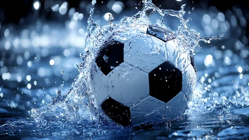 Soccer ball impacts water surface and displaces liquid uniformly