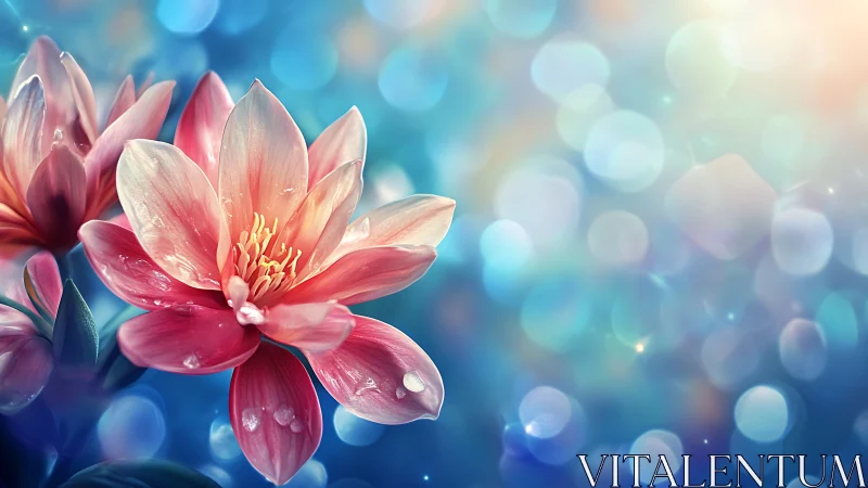 Photorealistic macro botanical study of pink lotus bloom with bokeh depth processing