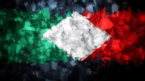 Abstract tricolor flag with central white diamond geometry