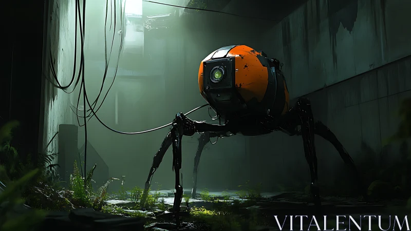 Survey drone patrols overgrown industrial corridor. Period.