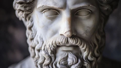Marble bearded bust in tight frontal crop and soft chiaroscuro.