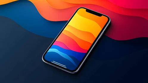 Modern smartphone on vibrant abstract gradient background, digital art.