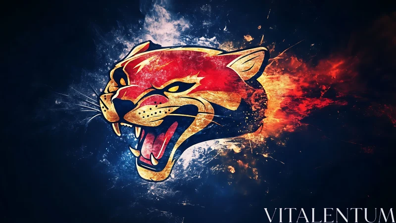 Roaring Cougar Head with Dynamic Fire and Cosmic Energy Effects.