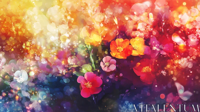 Vibrant Blooms Dancing in Golden Bokeh Light