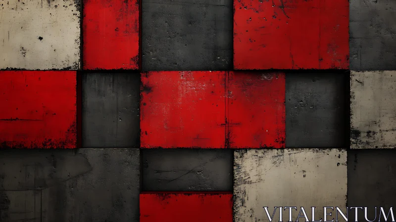 Grungy Red, Black, and White Checkerboard Abstract Wall Art.