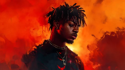 Digital portrait with infernal chromatic field and contrast balance.