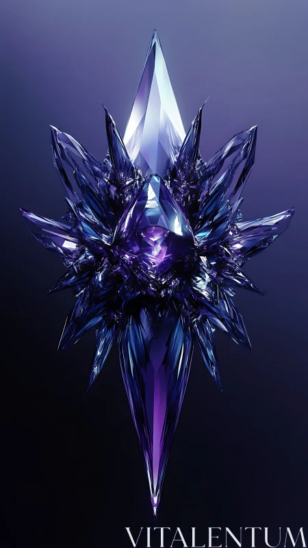 Luminous violet crystal shard unfolds in elegant radiant layers