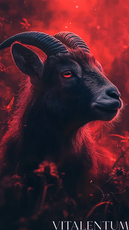 Goat profile rendered in intense red atmospheric lighting