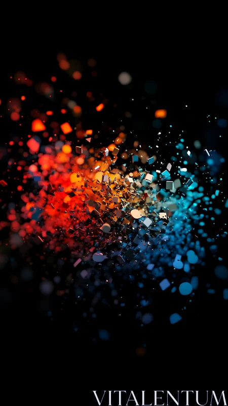 Shattered color particles collide in vivid digital explosion.