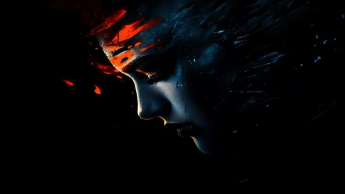 Ember-thoughts crash like waves across a digital twilight