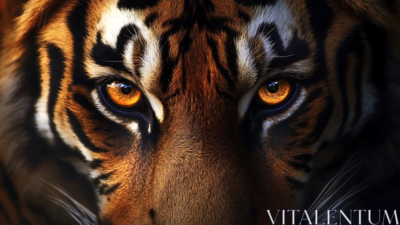 Photorealistic close-up portrait of tiger eyes in tight focus.