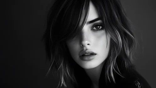 Monochrome close portrait with shallow depth and soft contrast.