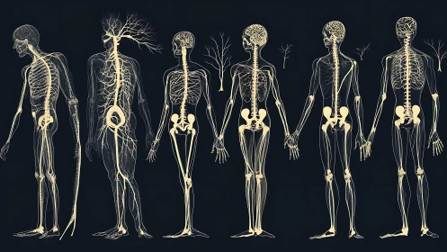 Human nervous system silhouettes connect in a clinical panorama