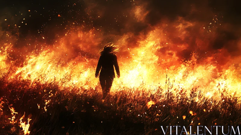 Solitary Figure Walks Through Inferno Field.