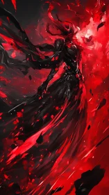 Dark spectral warrior erupts in swirling crimson energy