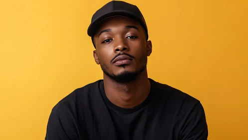 Quiet confidence in a minimalist yellow portrait.