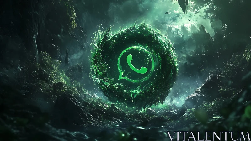 WhatsApp emblem ignites neon vortex inside lush jungle