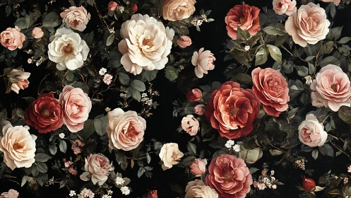 Botanical Rose Arrangement Against Dark Background