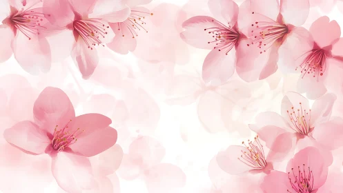 Delicate Pink Cherry Blossoms Floating in Soft Light.