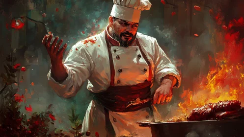 Flames bow politely while the battle-hardened chef seasons fire
