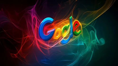 Chromatic Google glyph adrift in neon spectral smoke.