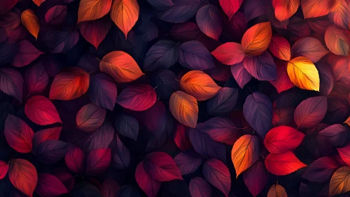 Autumn foliage rendered in high-saturation digital gradient lighting