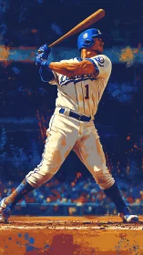 Baseball slugger winds up in bold electric team colors.