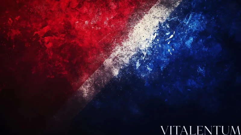 Abstract red, white, and blue textured painting in grunge style.