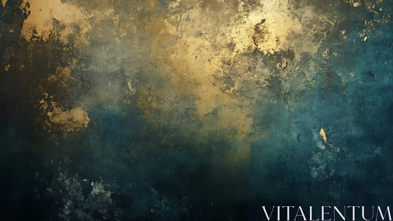 Textured teal wall supports worn golden patina glow