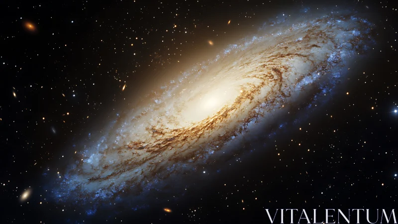 Sweeping spiral galaxy glows softly in a peaceful night sky