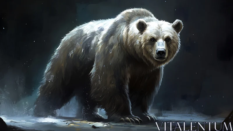 Moonlit titan bear pauses in a hush of winter shadow.