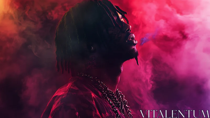 Side-profile neon portrait in colored atmospheric smoke haze