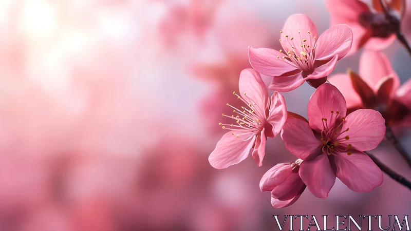 Spring blossoms with soft pink petals and golden stamens.