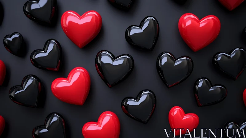 Red and Black 3D Hearts on Gray Surface.