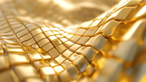 Abstract golden metallic tiles in a flowing wave pattern, modern style.