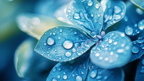 Dewlit blue foliage in abstract macro botanical closeup.
