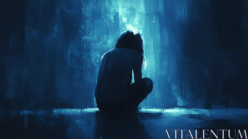 Quiet blue corner where solitude meets soft inner light.