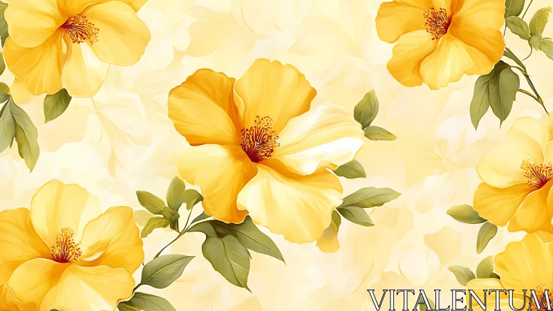 Sunlit Yellow Blossoms Dance Together.