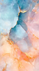 Iridescent pastel marble with luminous golden fissures.