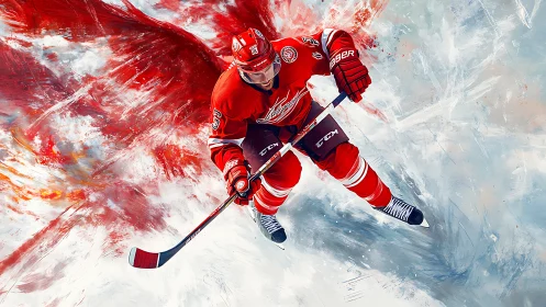 Winged ice warrior carves burning speed across frozen sky