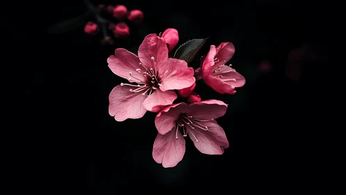 Cherry blossom cluster in soft pink against black.