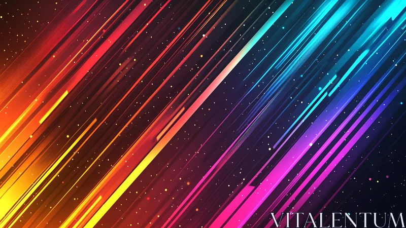 Neon light streaks stream across a radiant cosmic gradient.