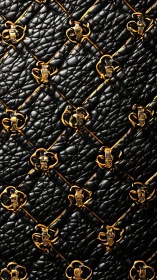 Gilded bee lattice on midnight quilted leather surface.