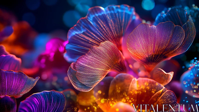 Neon petal constellations bloom in a glowing dream garden.