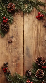 Rustic pine bough frame dusted with winter holiday magic.