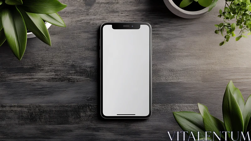 Smartphone with Blank Screen Surrounded by Vibrant Green Plants