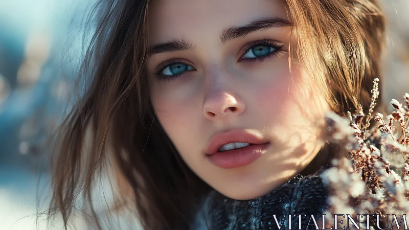 Gentle winter portrait with bright blue, soulful eyes.