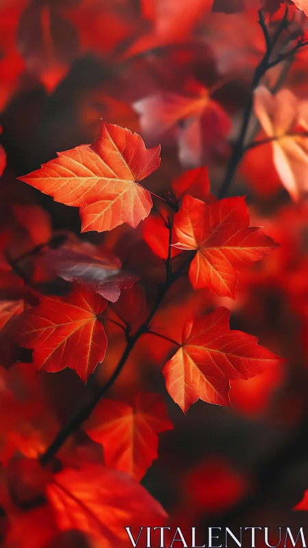Glowing red autumn leaves invite a calm, cozy moment