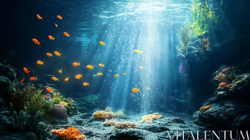 Sunlit coral ballroom where golden reef fish waltz slowly.